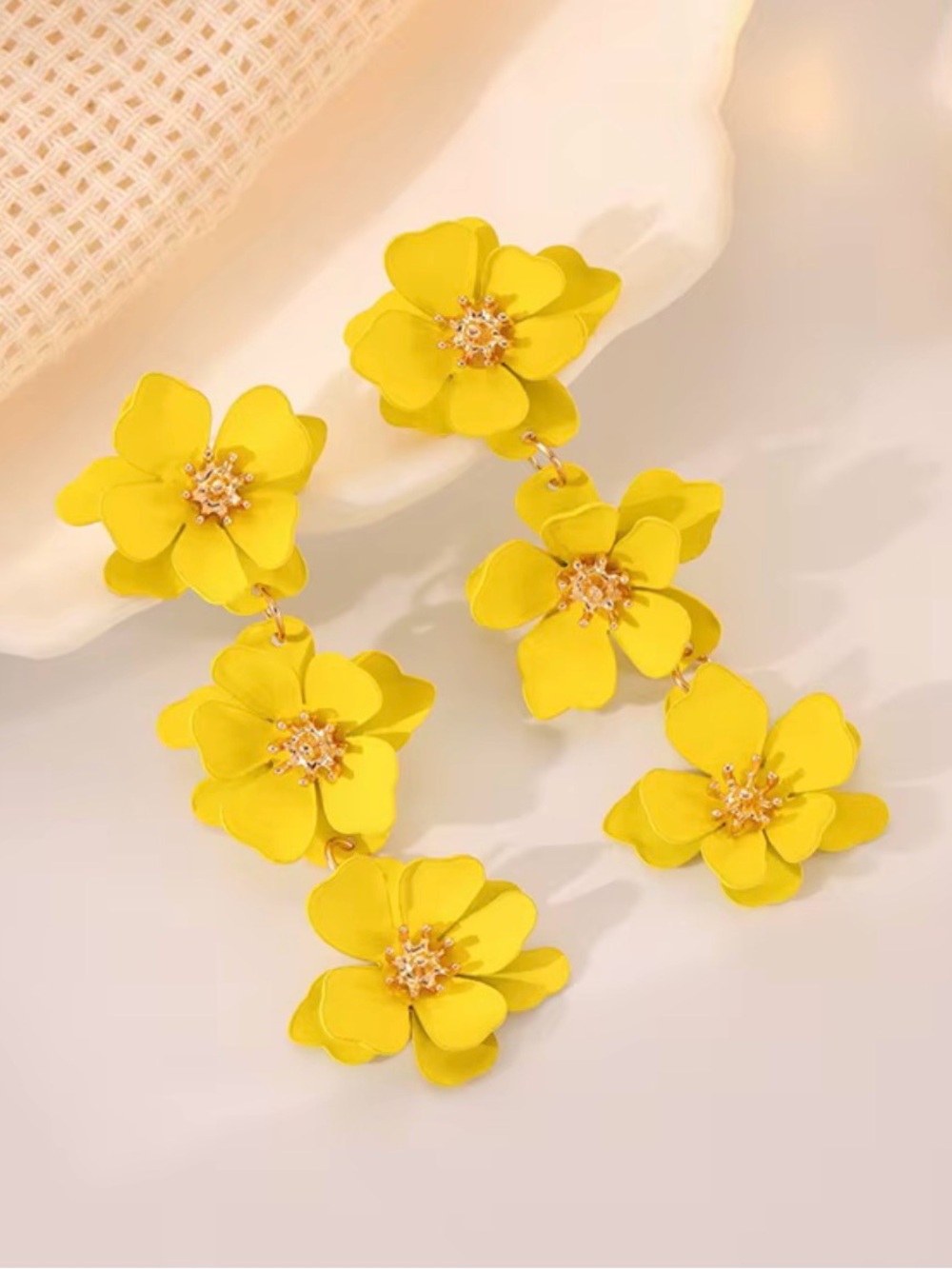 Sunshine Blossom Drop Earrings - Yellow Floral Statement